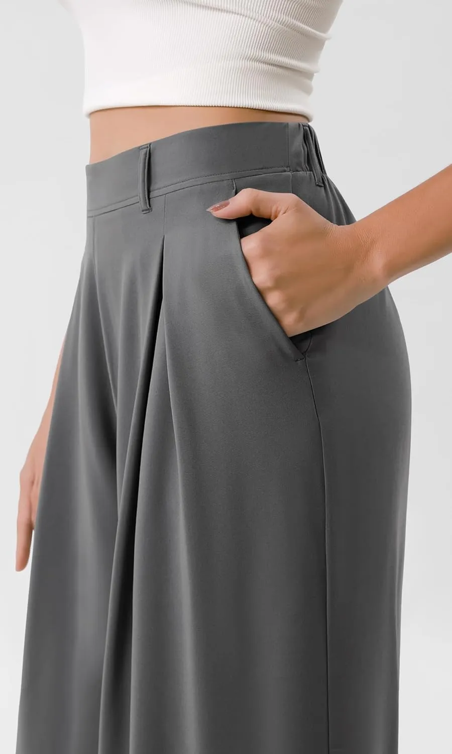 ODODOS Chiffon Flowy Pleated Wide Leg Pants for Women Lightweight High Waist Trouser with Pockets-27/29" /31" Inseam