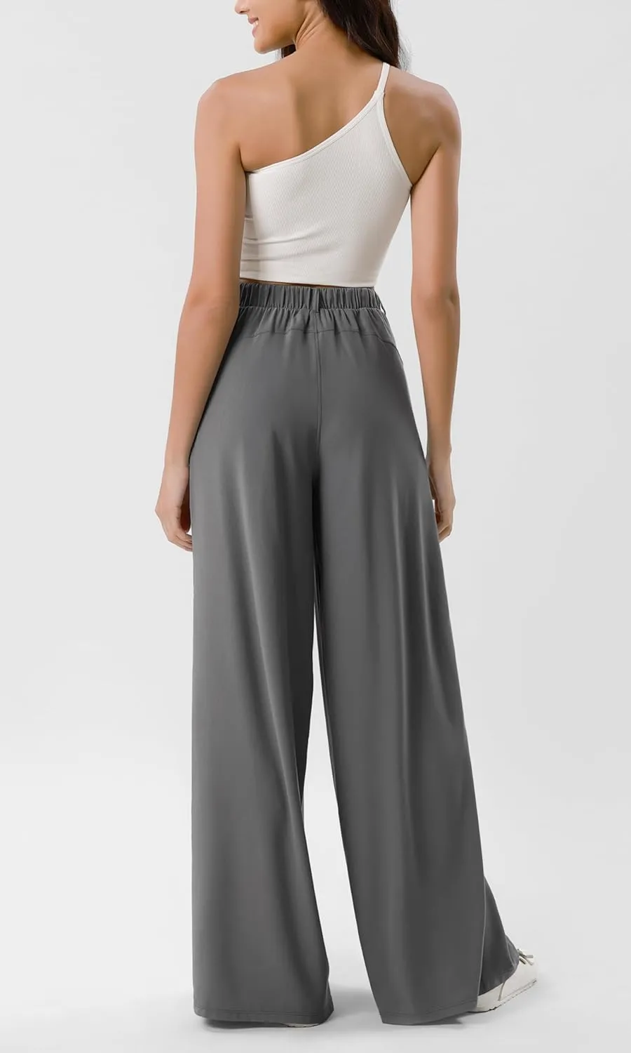 ODODOS Chiffon Flowy Pleated Wide Leg Pants for Women Lightweight High Waist Trouser with Pockets-27/29" /31" Inseam