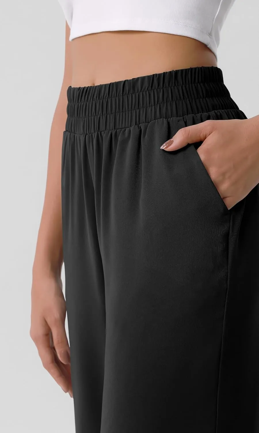 ODODOS Chiffon Flowy Wide Leg Pants for Women Lightweight High Waist Pull-On Pants with Pockets- 27" / 29" /31" Inseam
