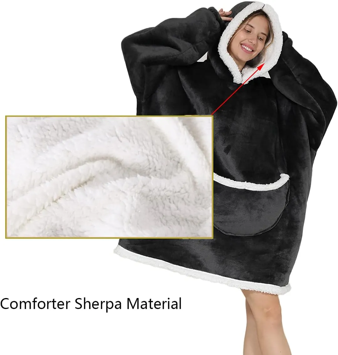 Oversized Blanket Hoodie for Women Men, Sherpa Fleece Wearable Blanket, Fluffy Giant Comfortable Hooded Sweatshirt