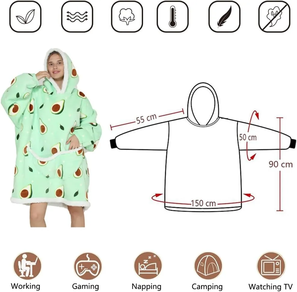 Oversized Blanket Hoodie for Women Men, Sherpa Fleece Wearable Blanket, Fluffy Giant Comfortable Hooded Sweatshirt
