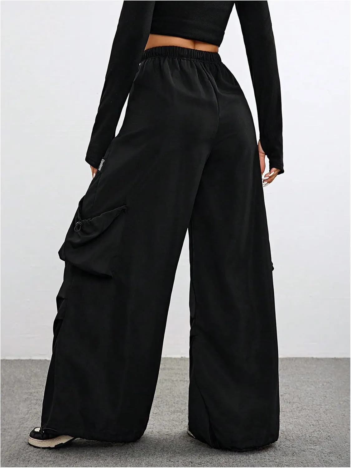 OYOANGLE Women's Baggy Cargo Pants Drawstring Drop Waist Wide Leg Trousers Streetwear