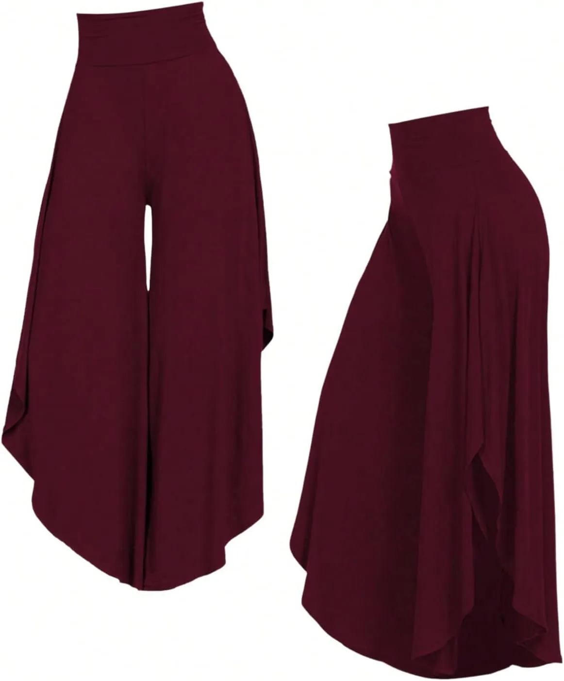 OYOANGLE Women's Plus Size High Waisted Asymmetrical Ruffle Hem Wide Leg Pants Flowy Palazzo Pants