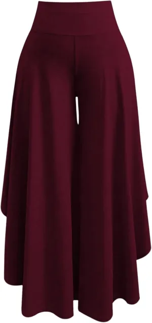 OYOANGLE Women's Plus Size High Waisted Asymmetrical Ruffle Hem Wide Leg Pants Flowy Palazzo Pants