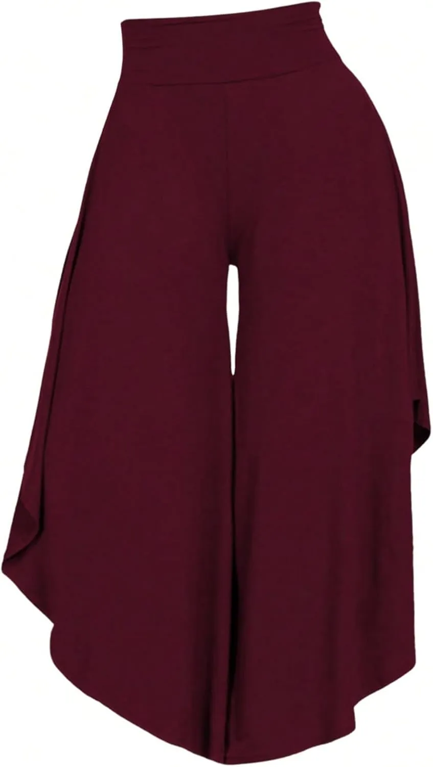 OYOANGLE Women's Plus Size High Waisted Asymmetrical Ruffle Hem Wide Leg Pants Flowy Palazzo Pants