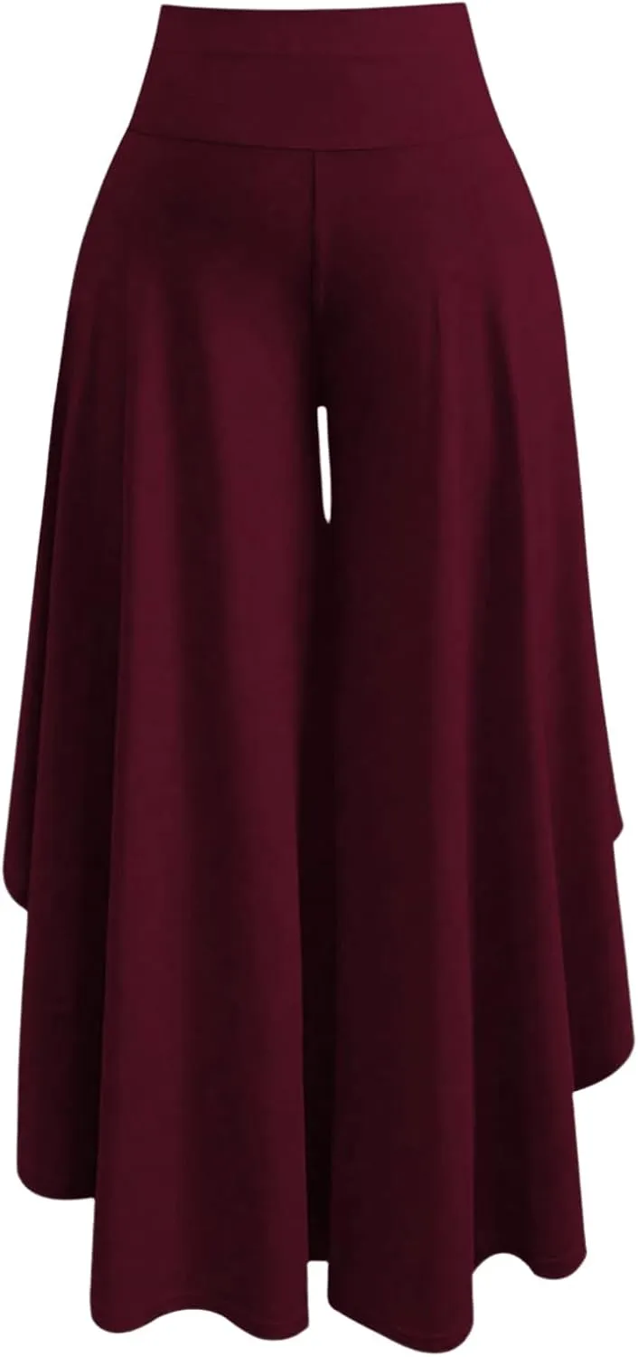 OYOANGLE Women's Plus Size High Waisted Asymmetrical Ruffle Hem Wide Leg Pants Flowy Palazzo Pants
