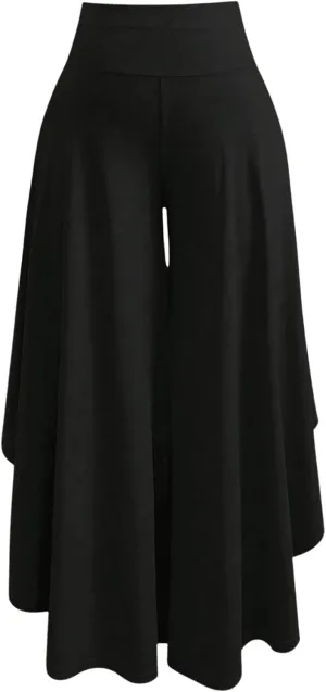 OYOANGLE Women's Plus Size High Waisted Asymmetrical Ruffle Hem Wide Leg Pants Flowy Palazzo Pants