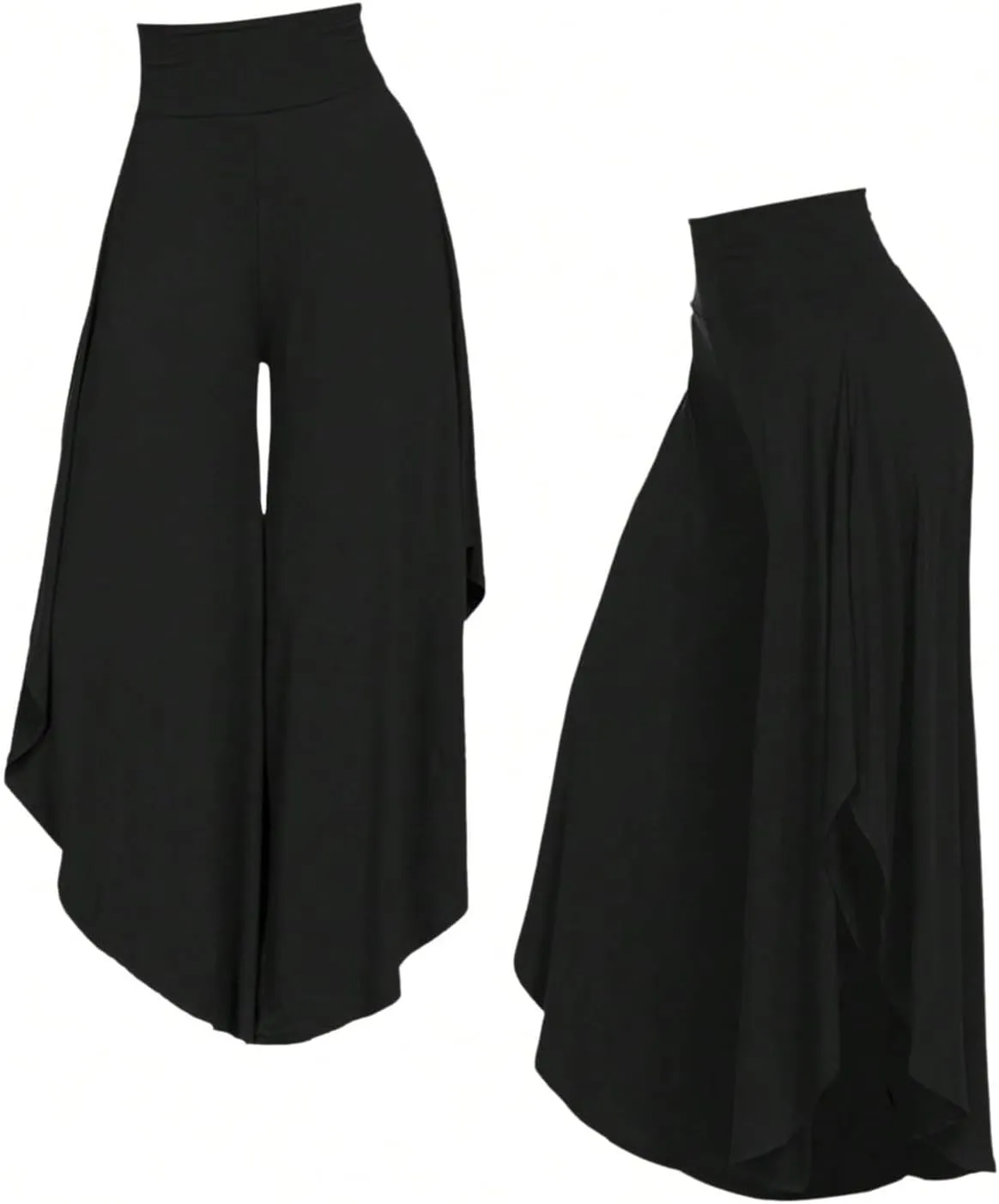 OYOANGLE Women's Plus Size High Waisted Asymmetrical Ruffle Hem Wide Leg Pants Flowy Palazzo Pants