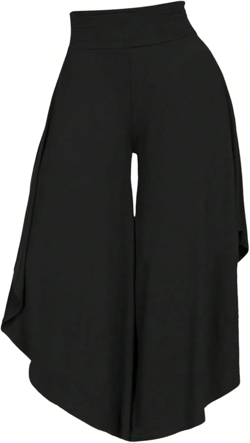 OYOANGLE Women's Plus Size High Waisted Asymmetrical Ruffle Hem Wide Leg Pants Flowy Palazzo Pants