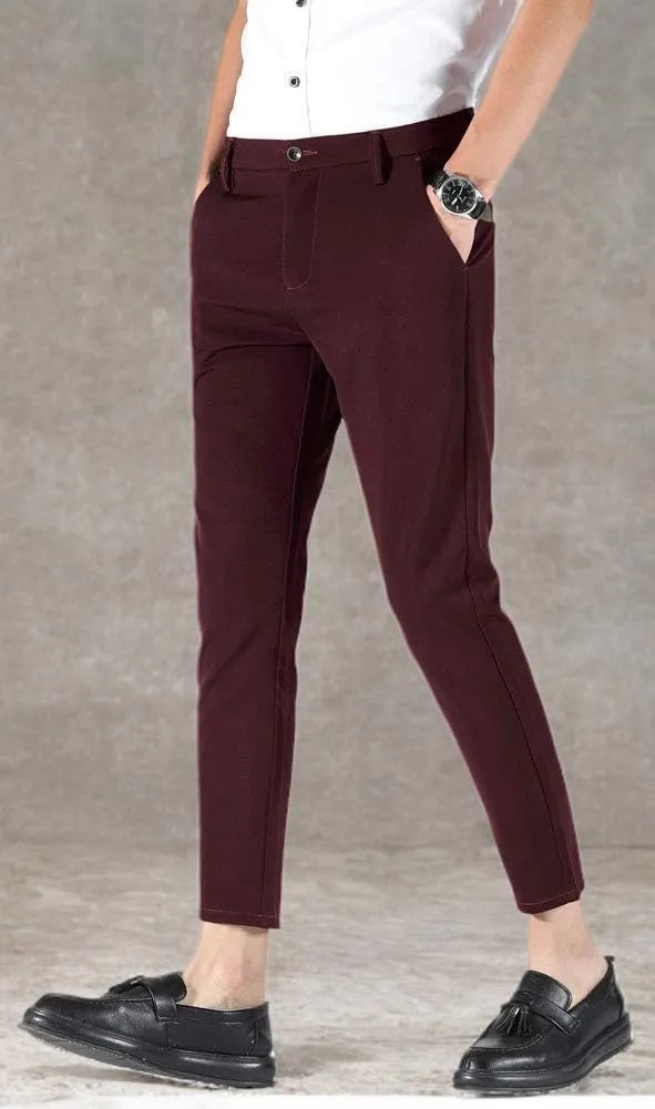 Plaid&Plain Men's Stretch Skinny Fit Casual Business Pants Ankle Dress Pants
