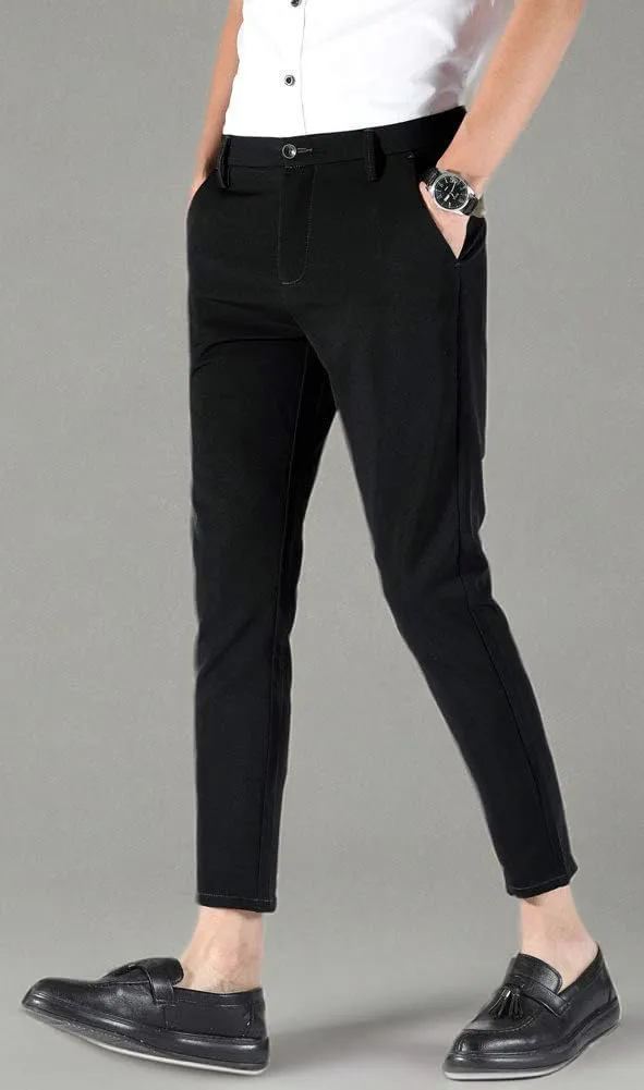 Plaid&Plain Men's Stretch Skinny Fit Casual Business Pants Ankle Dress Pants