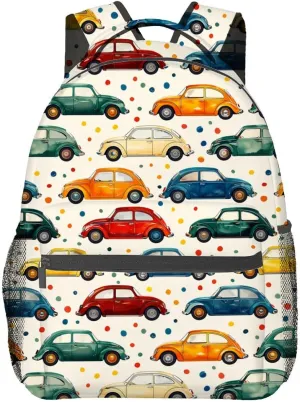 Playful Car Backpack, School Laptop Travel Polyester Funny Colorful Cars Backpacks for Women Kids, Work Sports Back Pack Casual Daypack, Lightweight Rucksack Gifts for Hiking Camping Gym