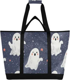 Playful Cartoon Halloween Large Insulated Reusable Tote Bag for Grocery Shopping for Women Men, Cooler Bag with Zippered Top & Handles for Travel Beach Picnic