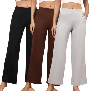 PNAEONG 3 Pack Women's Wide Leg Petite Sweatpants, Lounge Pants with Pocket Casual Loose Fit Pant Comfy Yoga SweatpantsS-2XL
