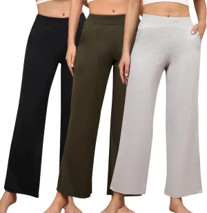 PNAEONG 3 Pack Women's Wide Leg Petite Sweatpants, Lounge Pants with Pocket Casual Loose Fit Pant Comfy Yoga SweatpantsS-2XL