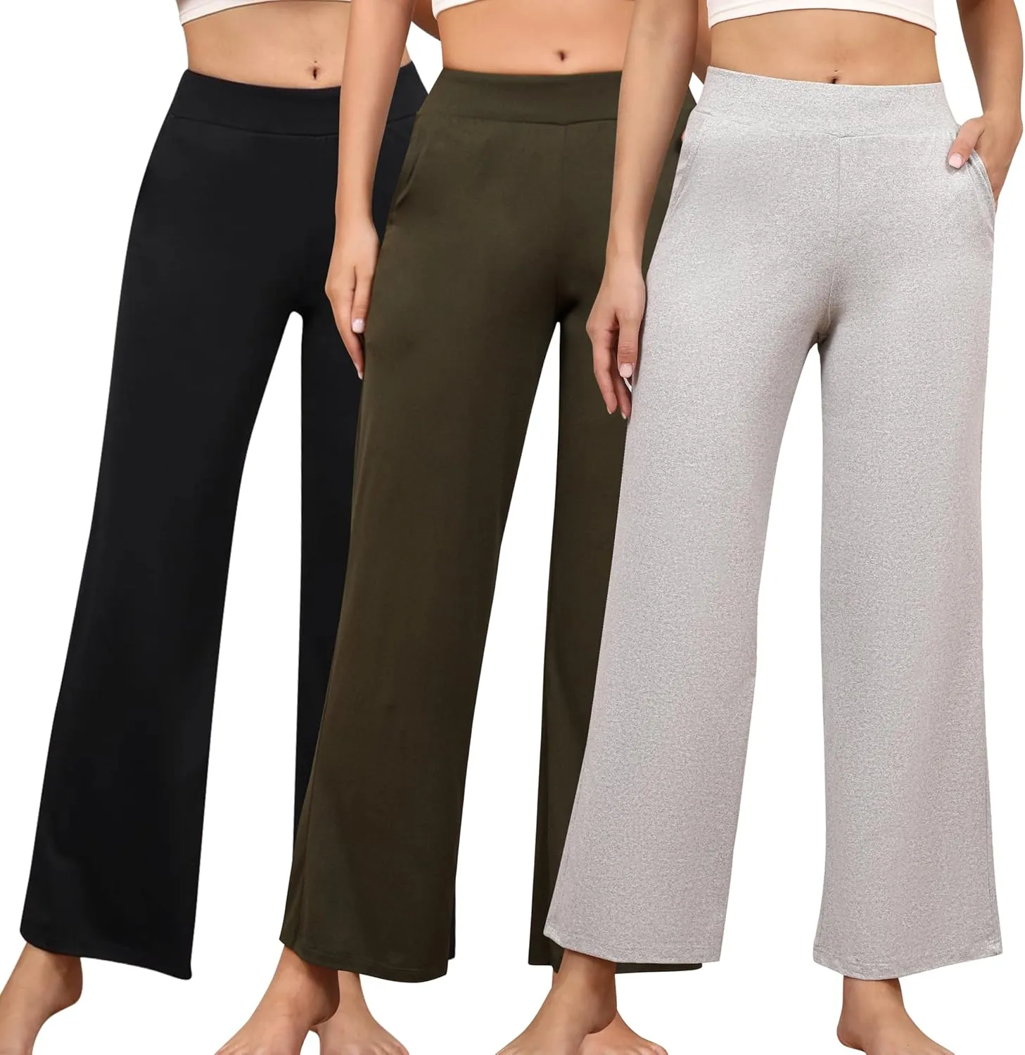 PNAEONG 3 Pack Women's Wide Leg Petite Sweatpants, Lounge Pants with Pocket Casual Loose Fit Pant Comfy Yoga SweatpantsS-2XL