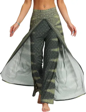 PNKJ Womens Slit Wide Leg Pants-Casual Hippie Bohemian Pilate Beach Boho Baggy Yoga Pants