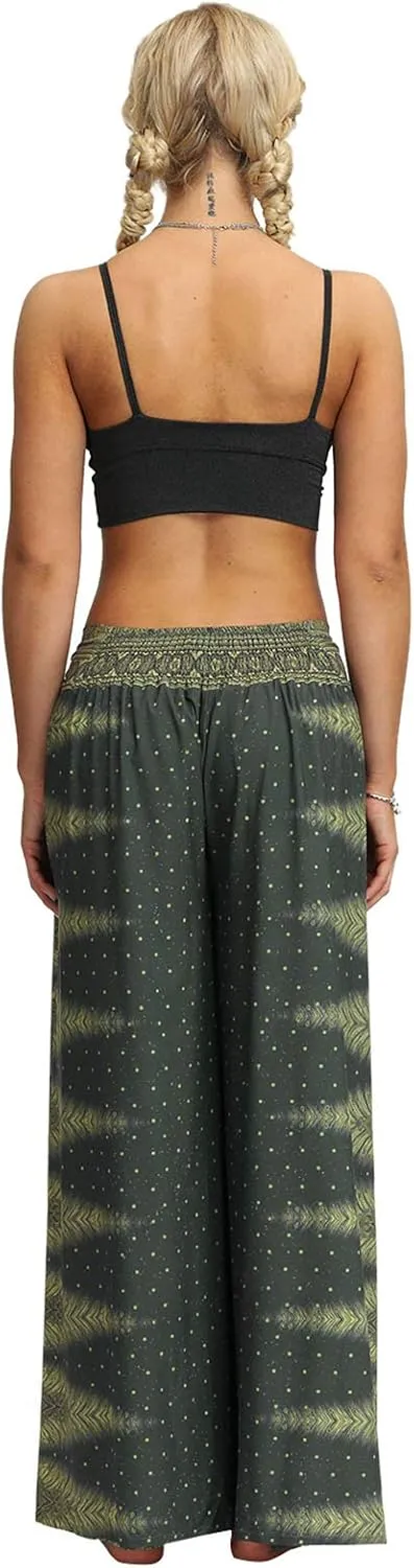 PNKJ Womens Slit Wide Leg Pants-Casual Hippie Bohemian Pilate Beach Boho Baggy Yoga Pants