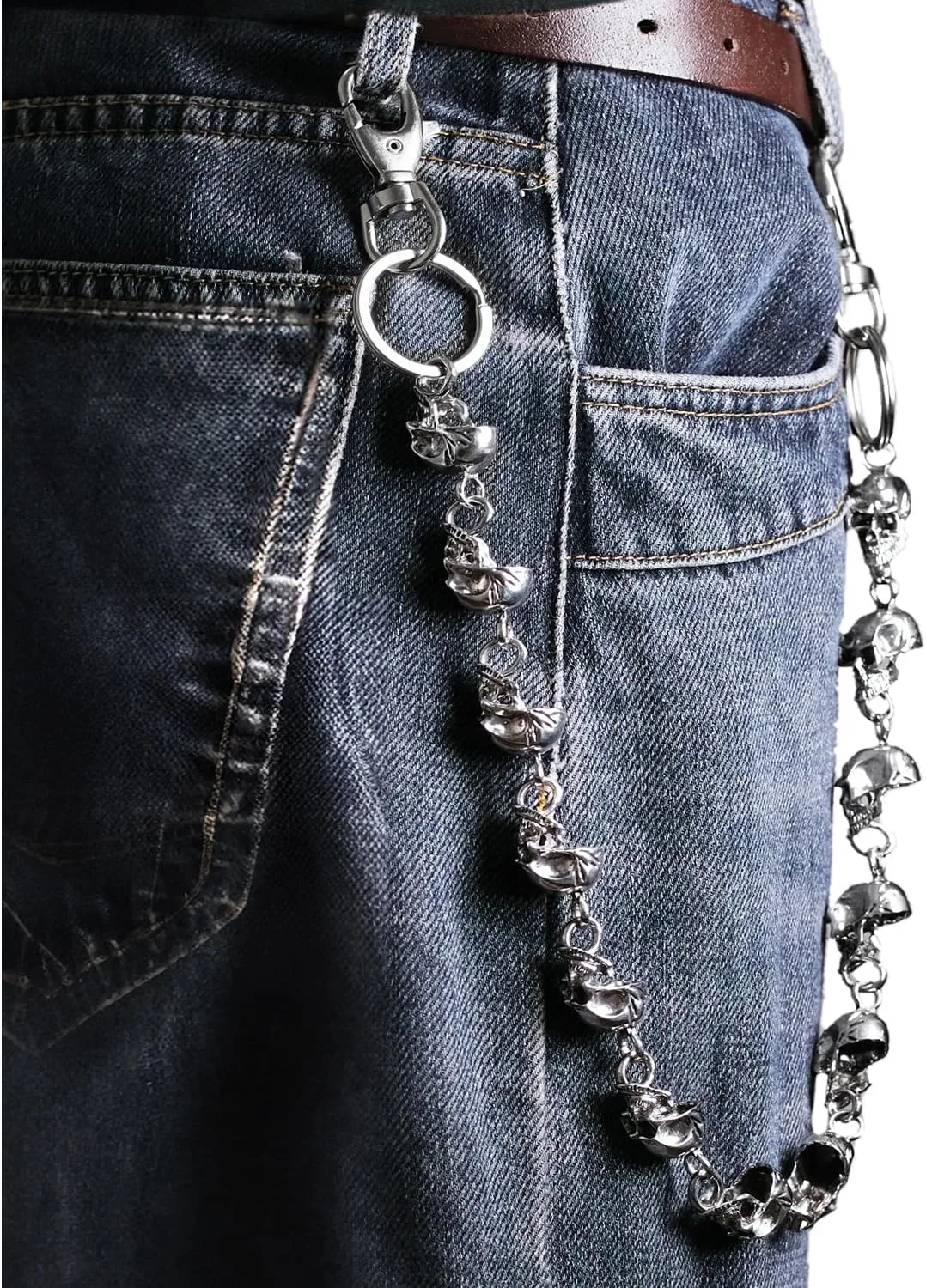 Pocket Chain - Unisex Punk Skull Biker Pant Trouser Jean Wallet Chain (23.62'') Silver