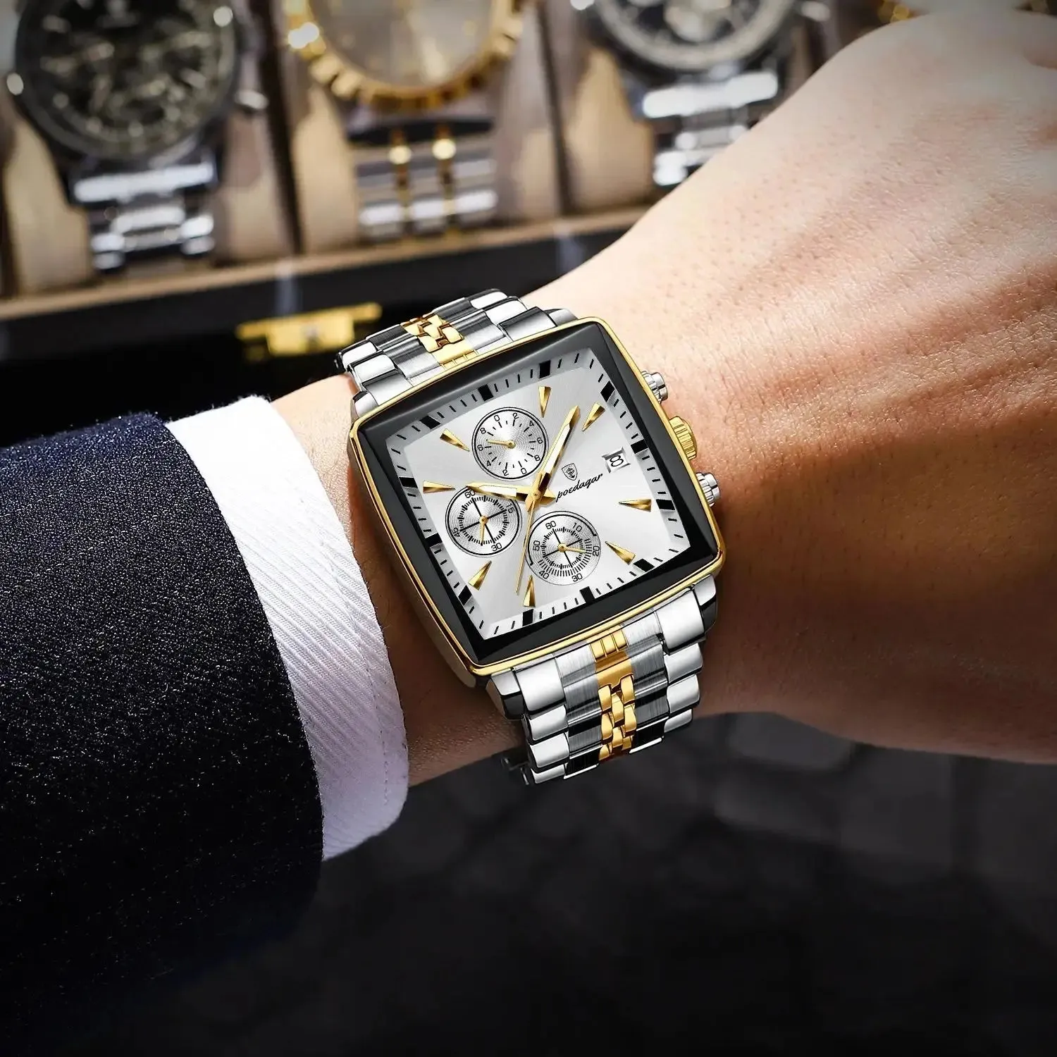 POEDAGAR Luxury Square Sport watch