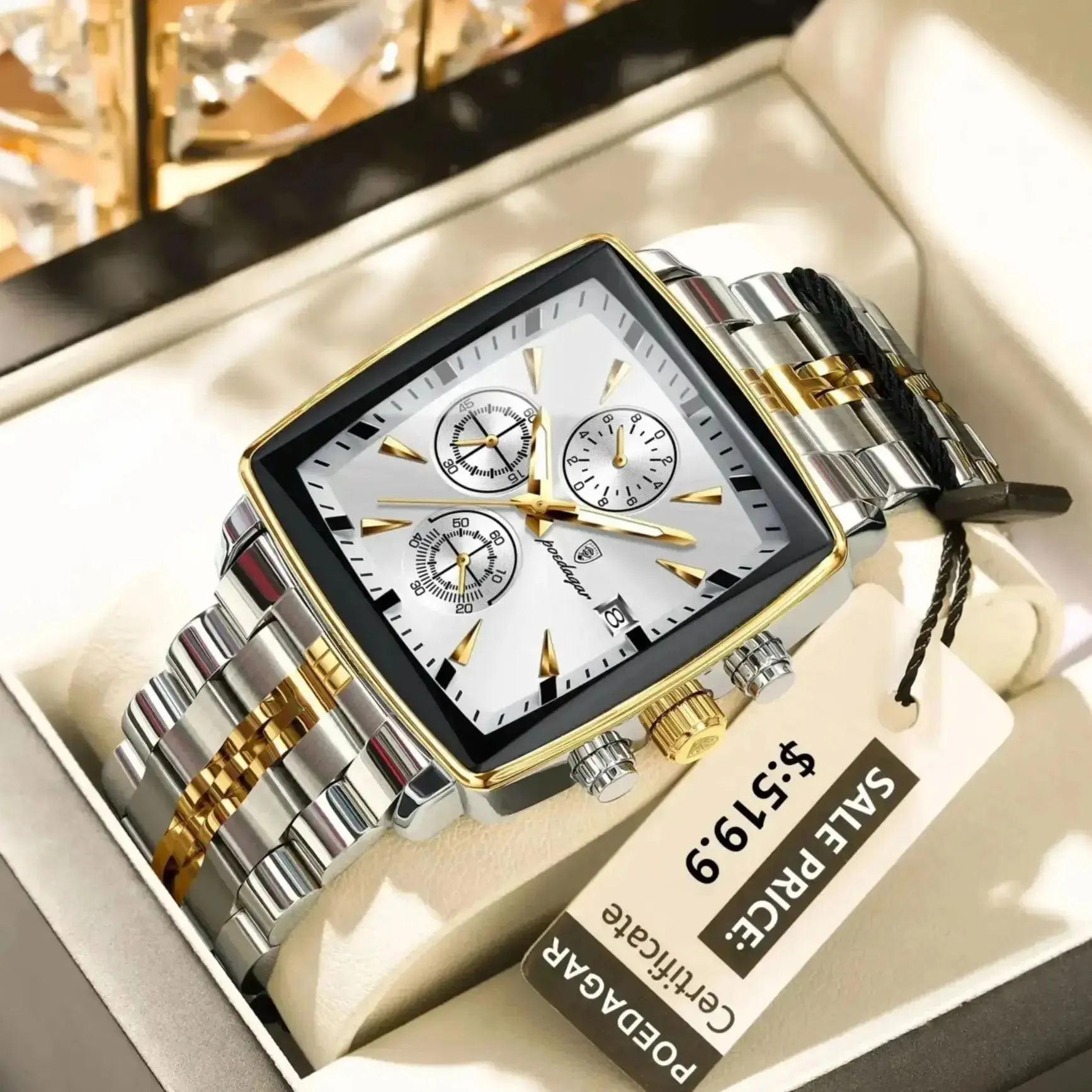 POEDAGAR Luxury Square Sport watch