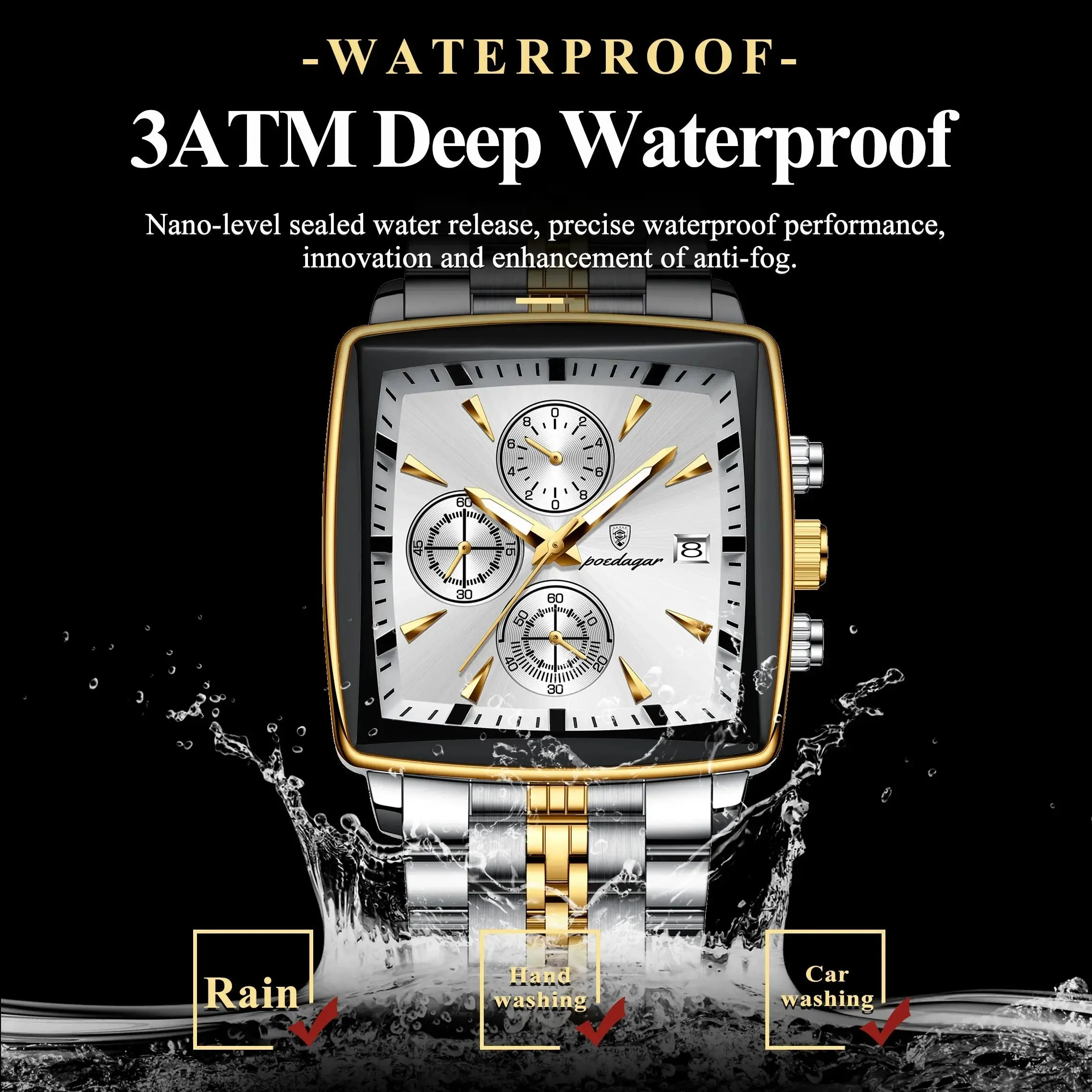 POEDAGAR Luxury Square Sport watch