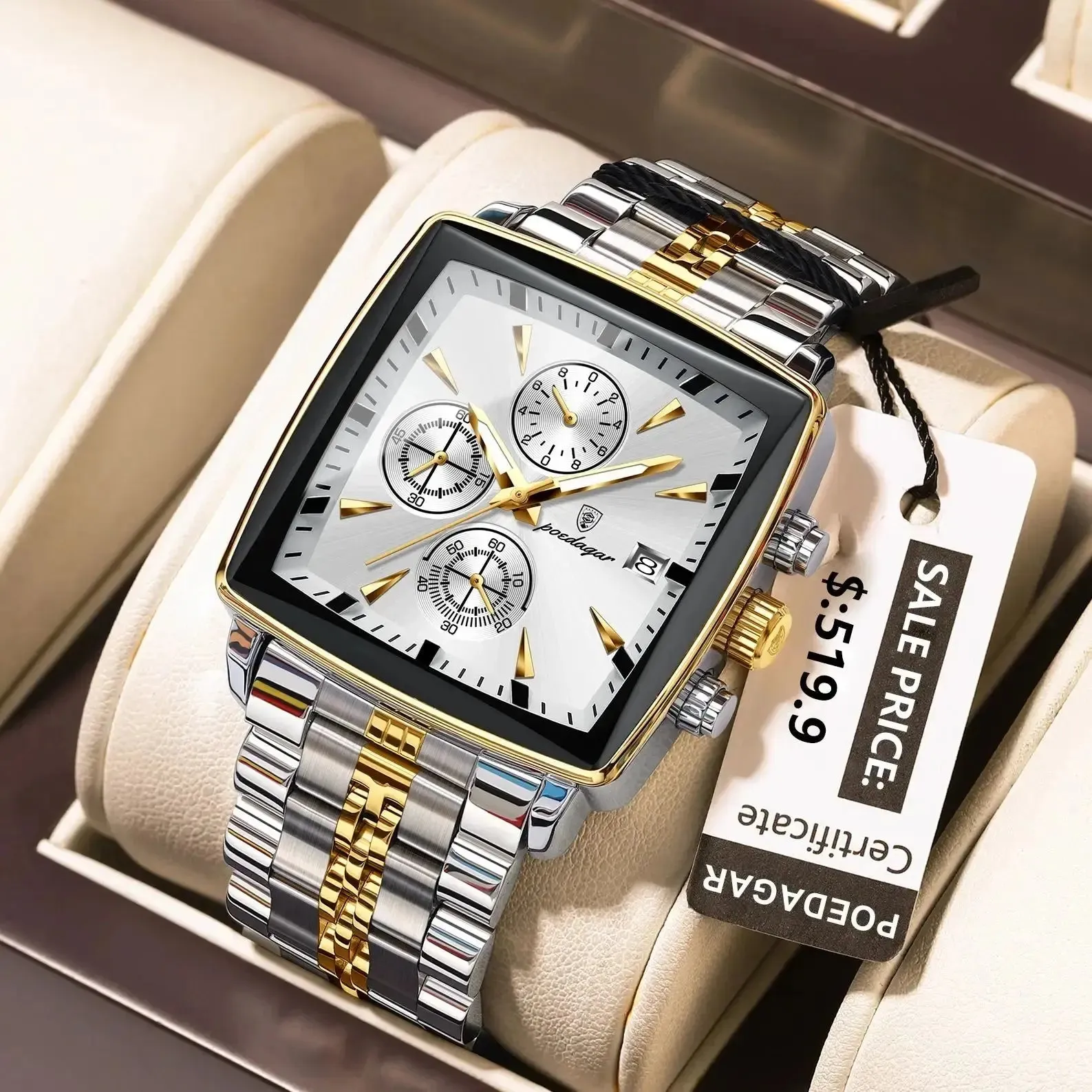 POEDAGAR Luxury Square Sport watch