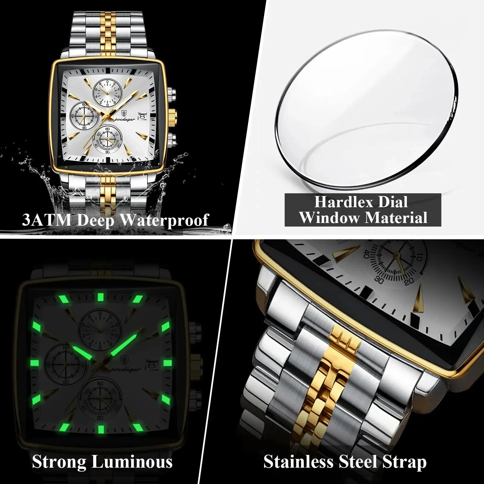 POEDAGAR Luxury Square Sport watch
