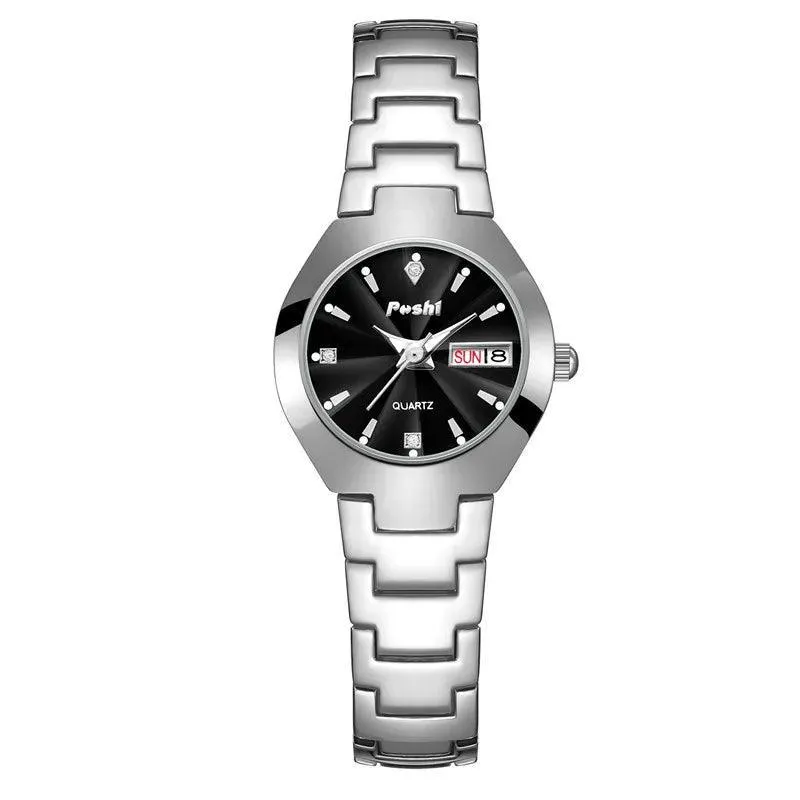 POSHI Women's Swiss Stainless Steel Watch: Elegant Date Display & Luminous Hands