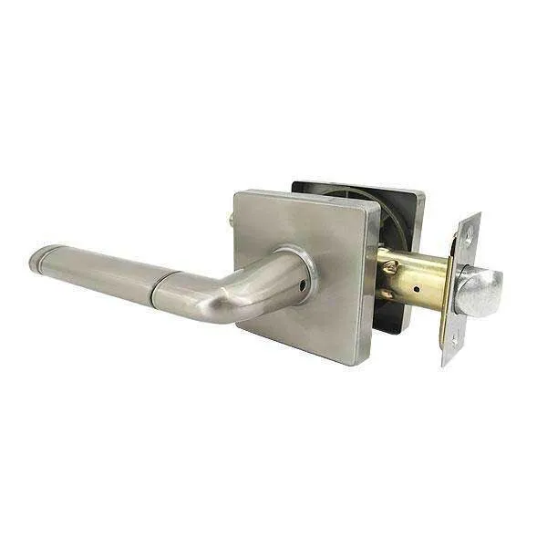Premium Contemporary Lever Set Lock - Square Rose -Bright Satin Nickel - Passage - Grade 3