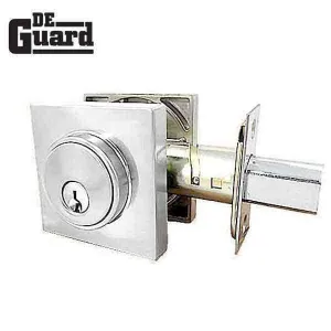 Premium Single Cylinder Contemporary Deadbolt - Square Rose - Bright Satin Nickel - Grade 3 - ( SC1 / KW1 )