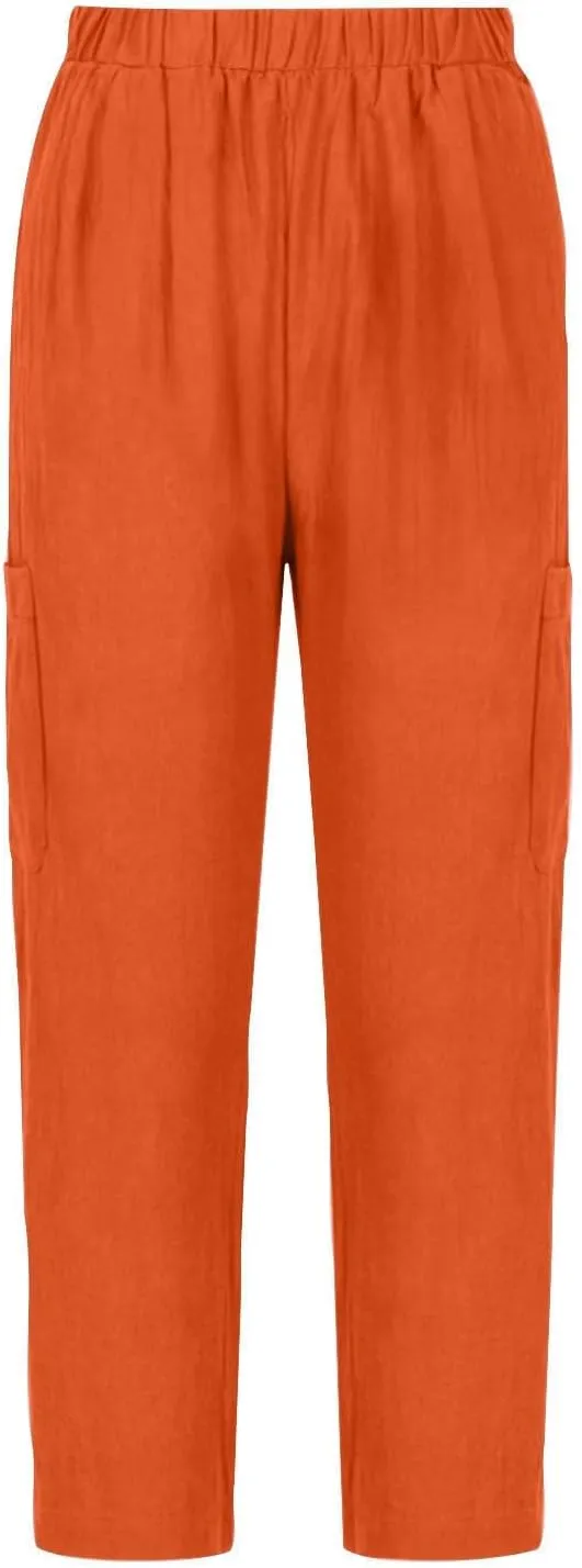 PTOLOCIF Cotton Linen Pants Women Summer Drawstring Waist Pants Wide Leg Loose Cotton Linen Palazzo Trousers with Pockets