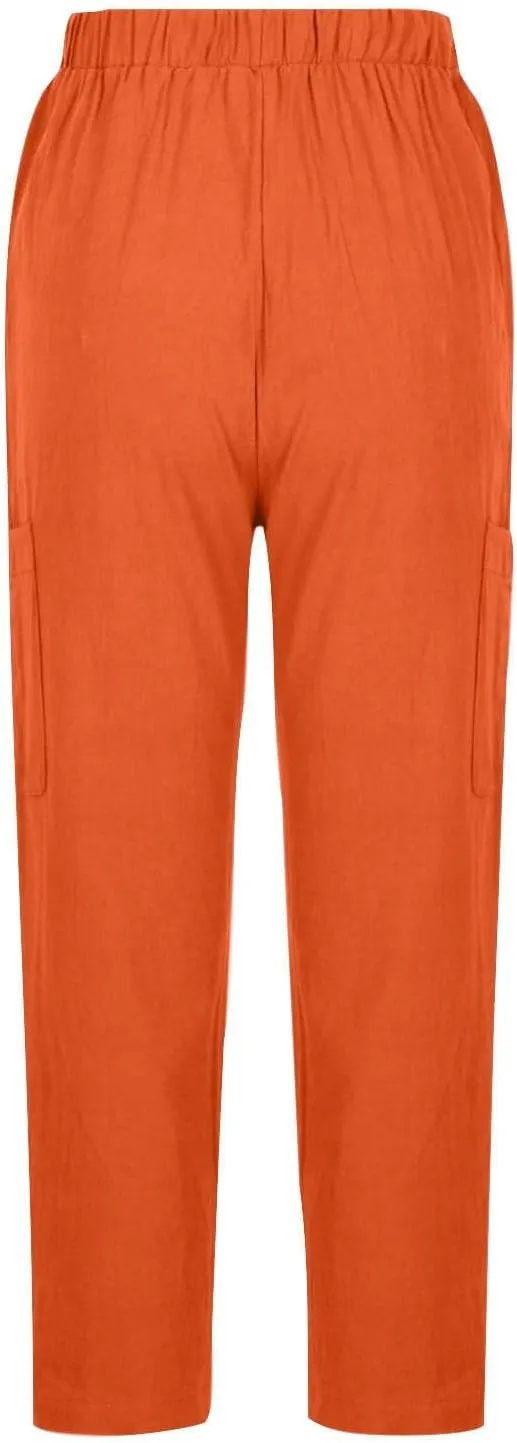 PTOLOCIF Cotton Linen Pants Women Summer Drawstring Waist Pants Wide Leg Loose Cotton Linen Palazzo Trousers with Pockets
