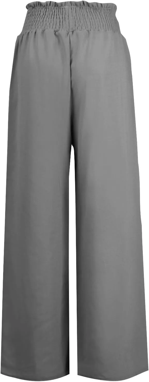 PTOLOCIF Cotton Linen Pants Women Wide Leg Palazzo Pants High Waisted Summer Casual Cotton Linen Boho Pants with Pockets