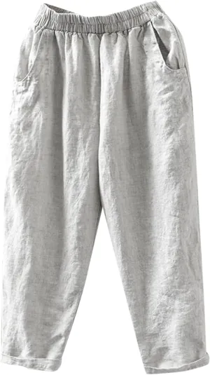 PTOLOCIF Womens Casual Linen Pants Casual High Waist Loose Fit Drawstring Trousers with Pockets Summer Fashion Linen Pants