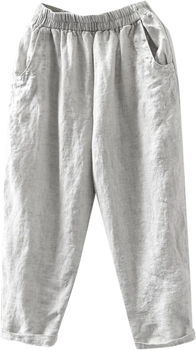 PTOLOCIF Womens Casual Linen Pants Casual High Waist Loose Fit Drawstring Trousers with Pockets Summer Fashion Linen Pants