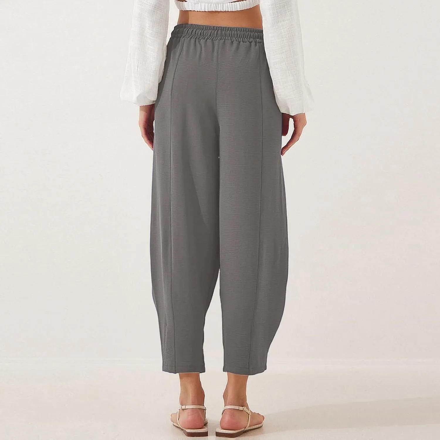 PTOLOCIF Womens Casual Linen Pants High Waisted Wide Leg Palazzo Pant Drawstring Casual Loose Pants Trousers with Pockets