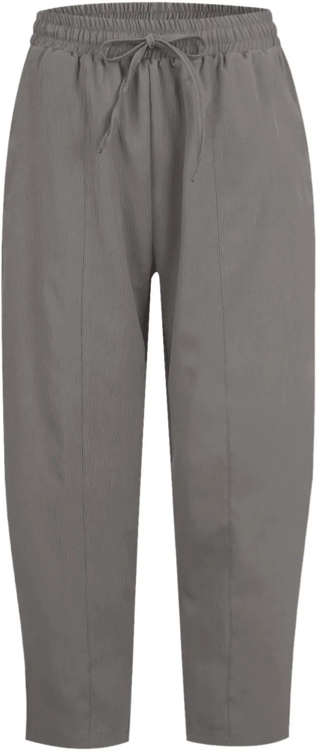 PTOLOCIF Womens Casual Linen Pants High Waisted Wide Leg Palazzo Pant Drawstring Casual Loose Pants Trousers with Pockets
