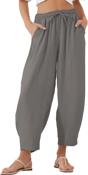 PTOLOCIF Womens Casual Linen Pants High Waisted Wide Leg Palazzo Pant Drawstring Casual Loose Pants Trousers with Pockets