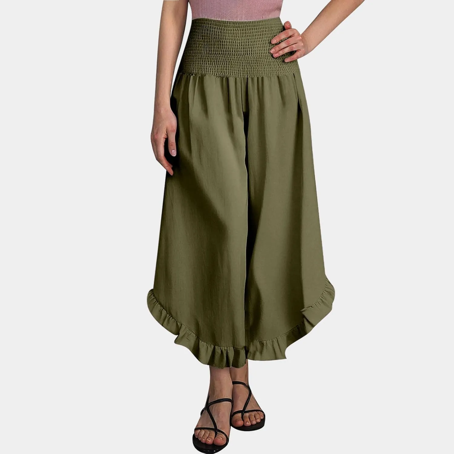 PTOLOCIF Womens Linen Pants Summer Wide Leg Casual Loose Pant Drawstring High Waist Palazzo Pant Trousers with Pockets