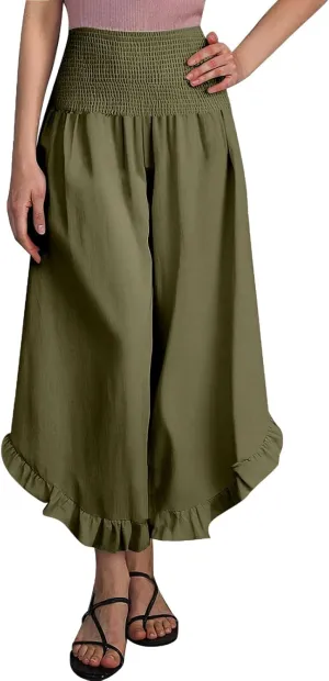 PTOLOCIF Womens Linen Pants Summer Wide Leg Casual Loose Pant Drawstring High Waist Palazzo Pant Trousers with Pockets