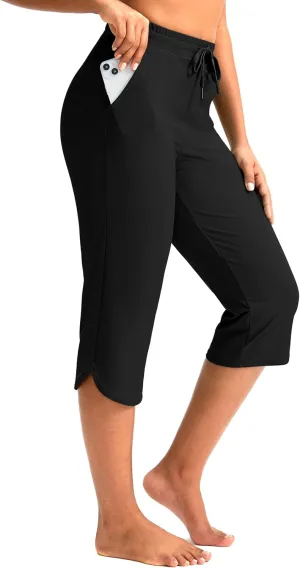 Pudolla Women's Swim Capris 18" Quick Dry UPF50  Swimsuit Pants Long Board Shorts for Women with Pockets