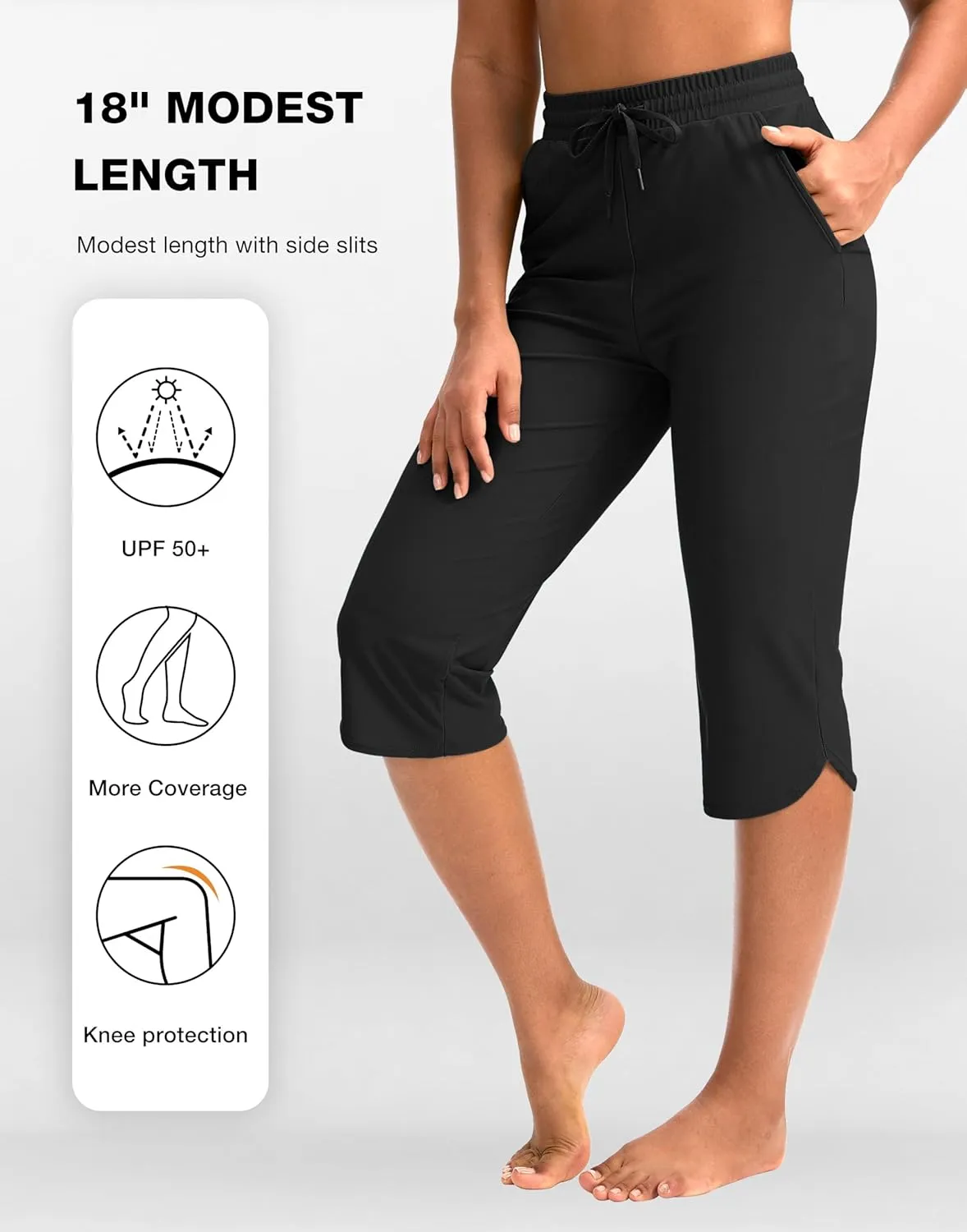 Pudolla Women's Swim Capris 18" Quick Dry UPF50  Swimsuit Pants Long Board Shorts for Women with Pockets