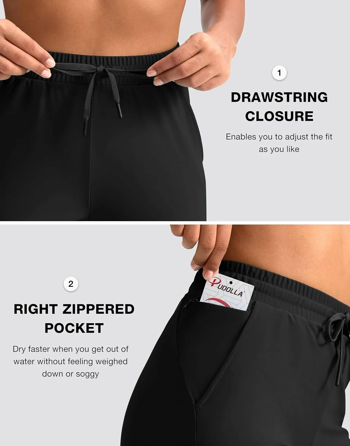 Pudolla Women's Swim Capris 18" Quick Dry UPF50  Swimsuit Pants Long Board Shorts for Women with Pockets