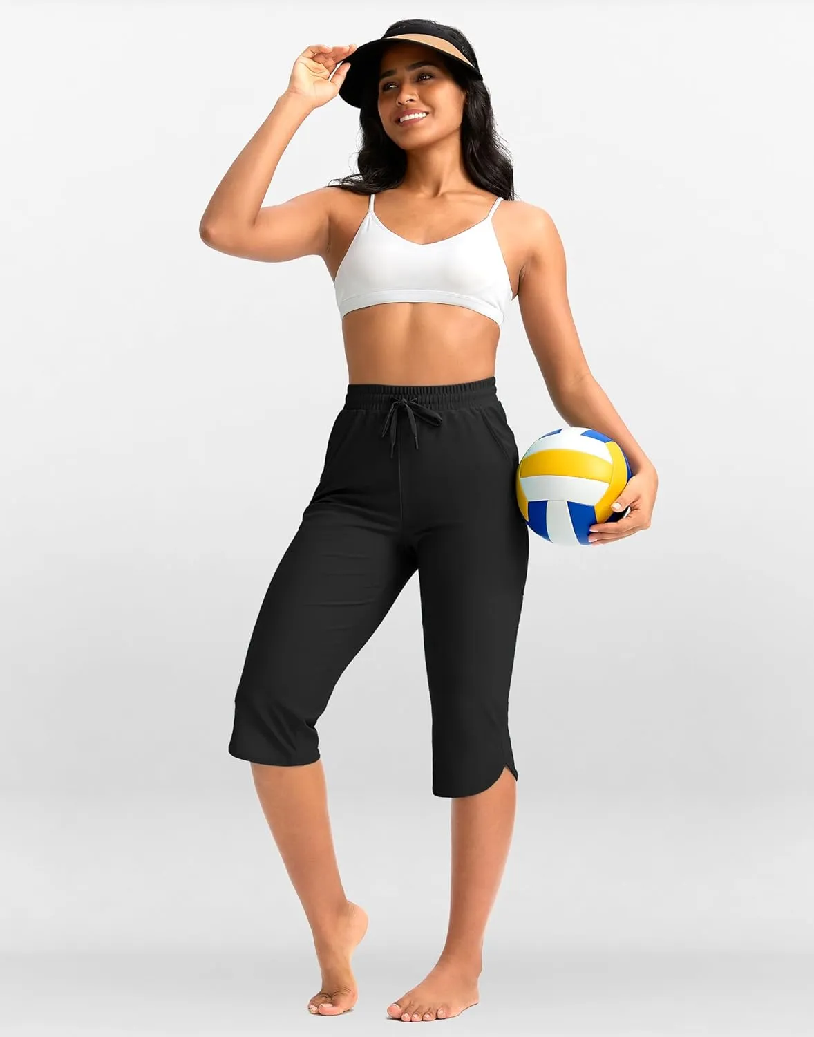 Pudolla Women's Swim Capris 18" Quick Dry UPF50  Swimsuit Pants Long Board Shorts for Women with Pockets