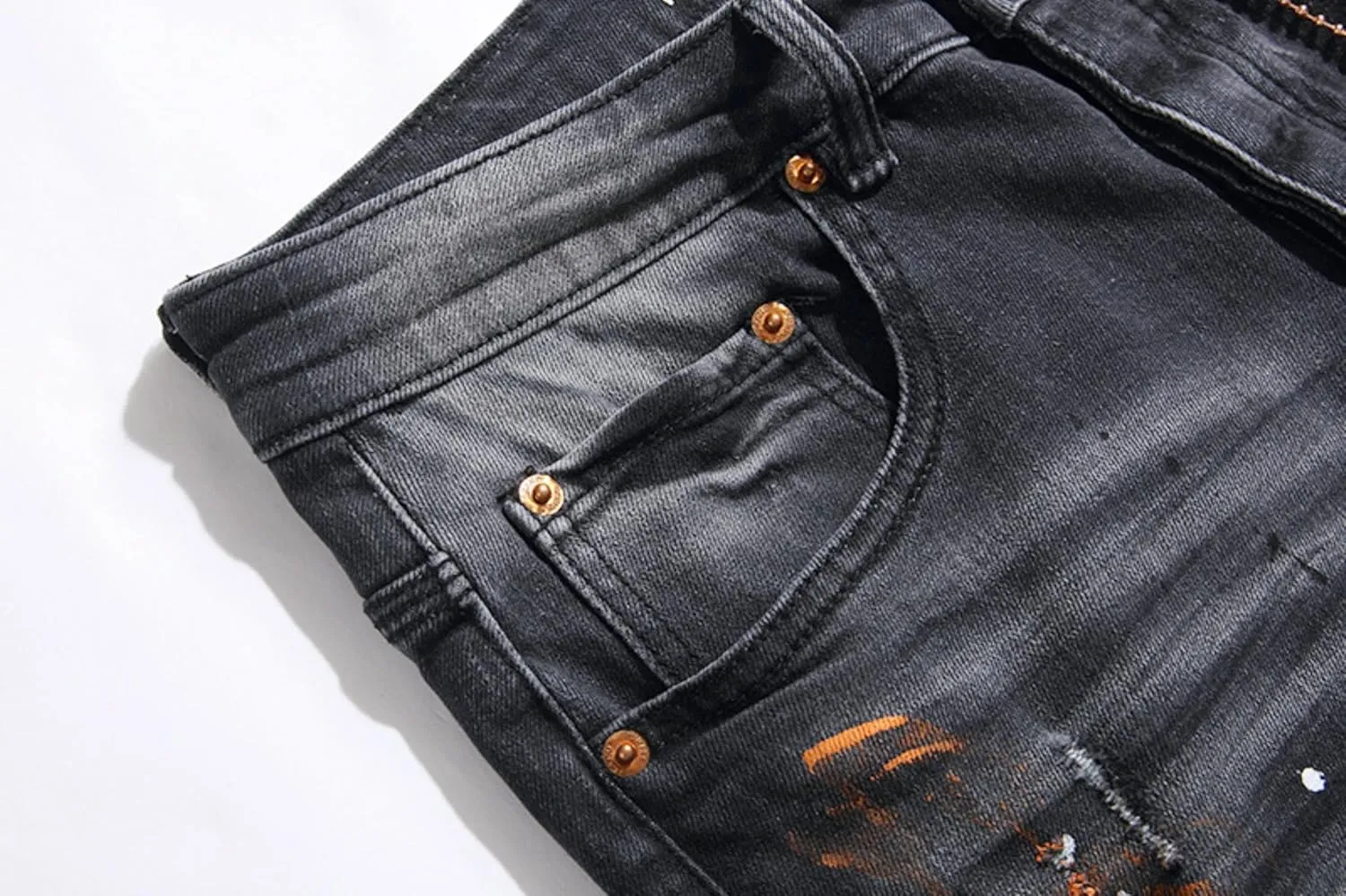 Purple Ripped Jeans 2024 Street Paint Holes Black Straight Pants for Men and Women, 30