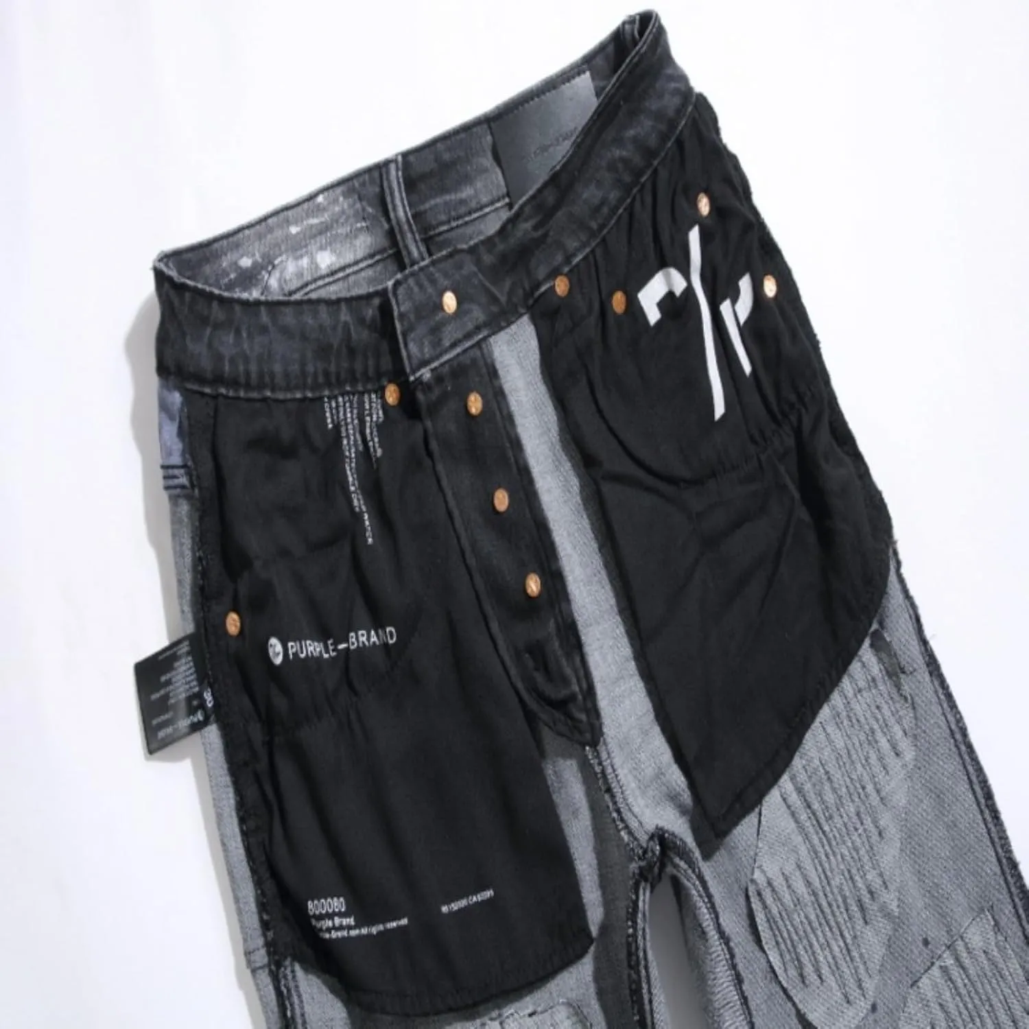Purple Ripped Jeans 2024 Street Paint Holes Black Straight Pants for Men and Women, 30
