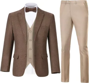 Retro 3 Piece Suit Tweed Herringbone Suit Jacket 2 Button Slim Fit Groom Men Formal Suit Vest Dress Pants Prom Tuxedo