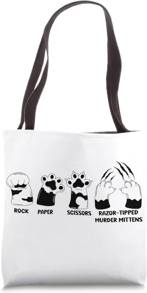 Rock Paper Scissors Razor Tipped Murder Mittens Fun Cat paws Tote Bag