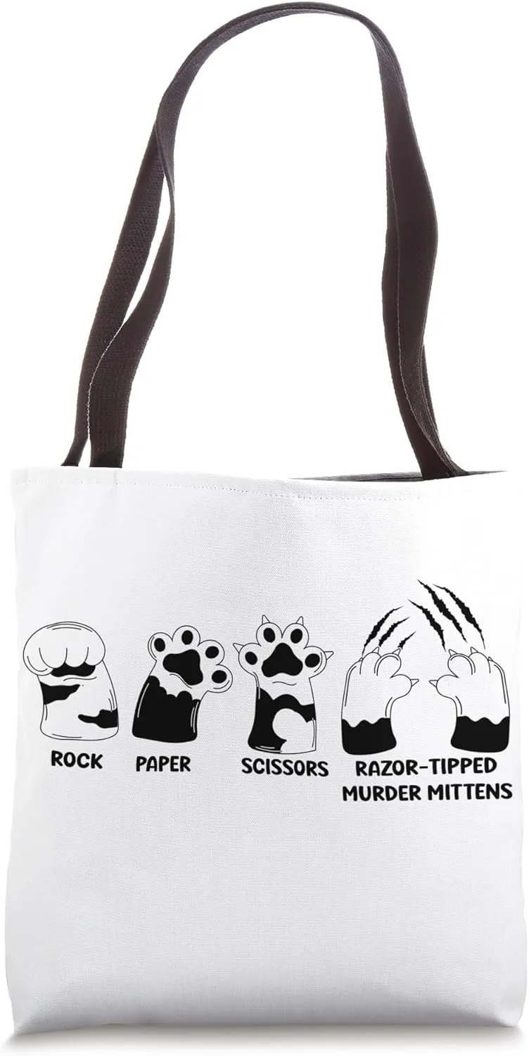 Rock Paper Scissors Razor Tipped Murder Mittens Fun Cat paws Tote Bag